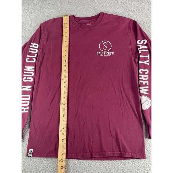 Salty Crew Shirt Mens Medium Maroon Rod N Gun Club Fishing Long Sleeve Swim - Picture 5 of 10